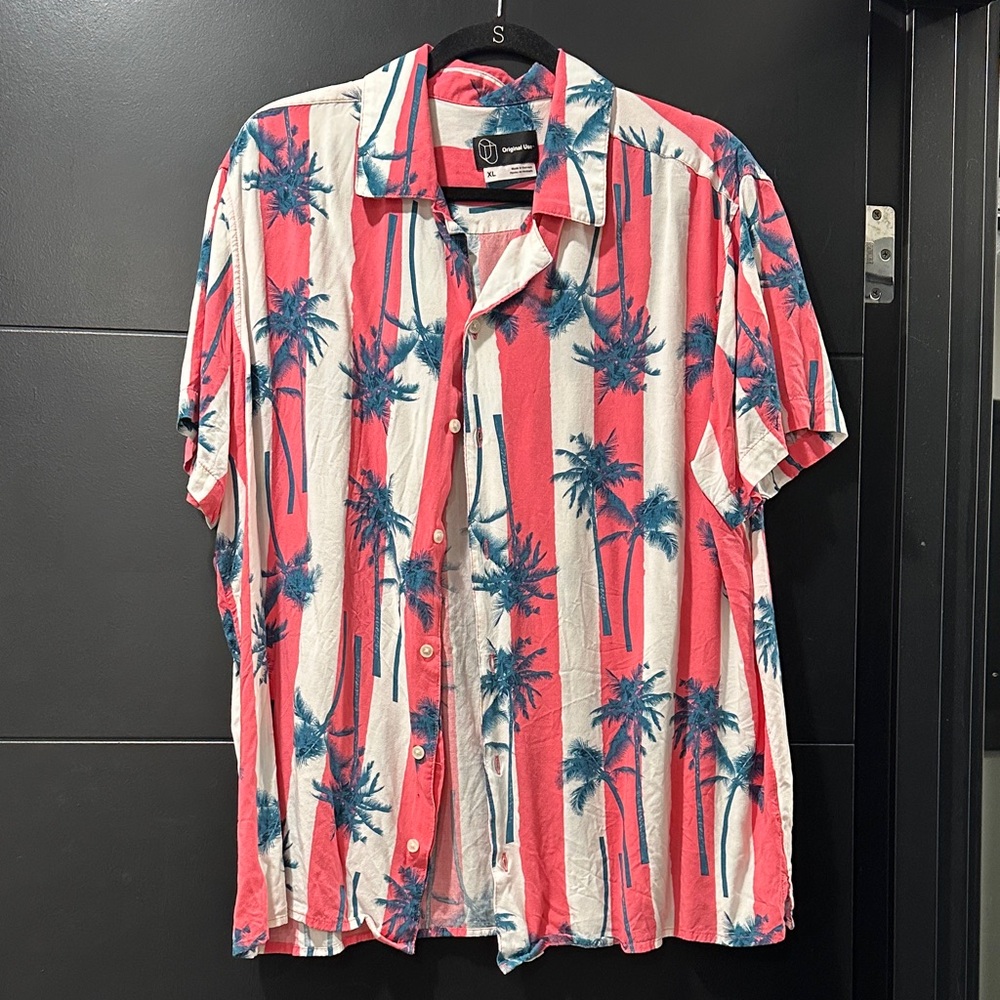 Tropical Palm Tree Men's Shirt - pink and white